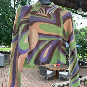 Urban Outfitters Green and Purple Cowl Neck Sweater